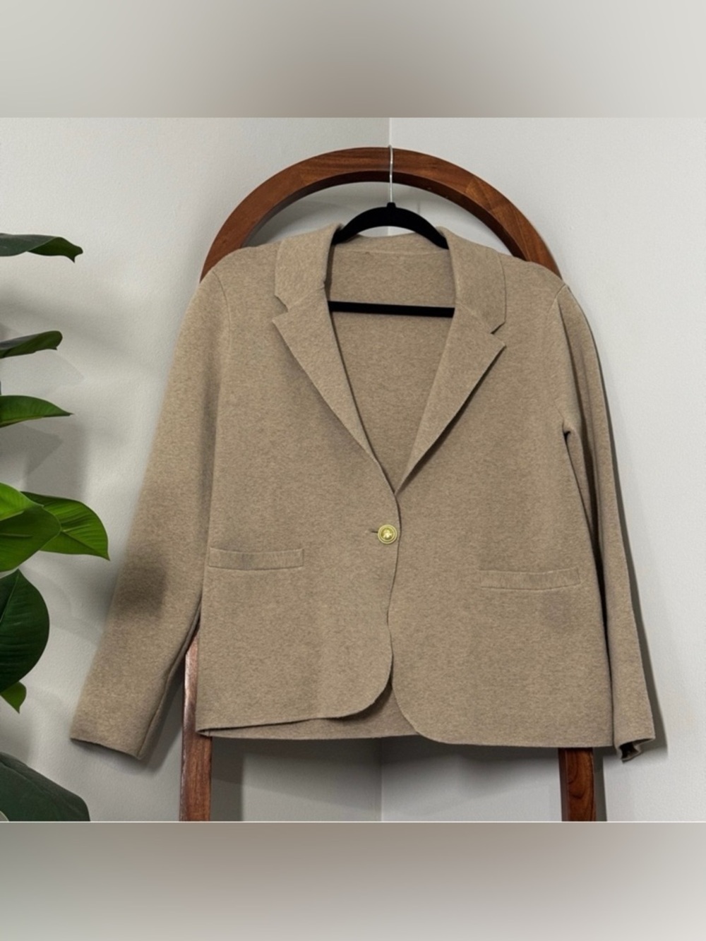 J. Crew SMALL Camille Tan Wool Blend Shrunken Sweater Knit Blazer Jacket